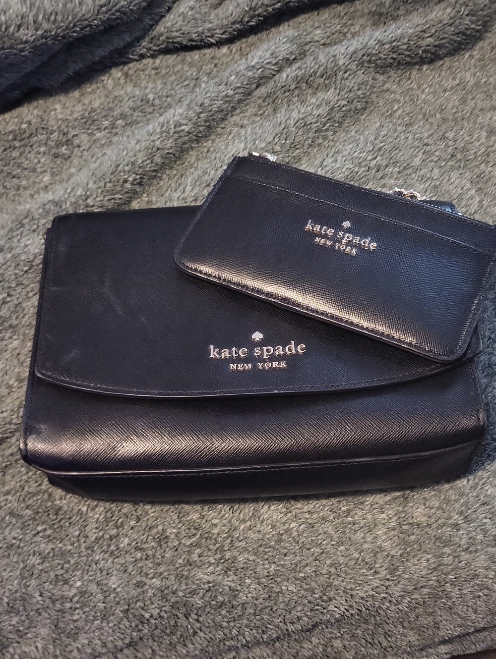 Kate Spade Black Saffiano Crossbody Bag with Chain Handle And Wallet